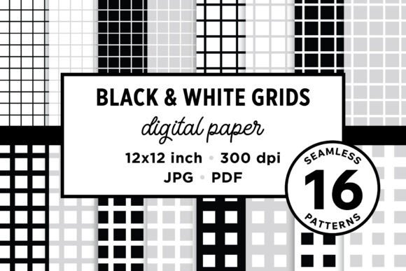 Black White Seamless Grid Digital Paper