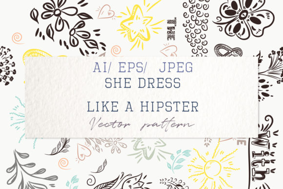 Cute Illustration with Doodles Pattern