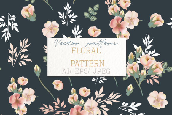 Fashion Pattern with Roses on Grey Blue