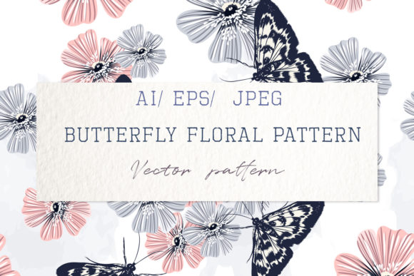 Floral Pattern with Vintage Butterflies