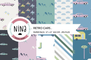 Retro Cars Digital Papers Pink Camping