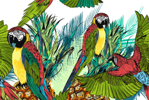Tropical Pattern with Parrots